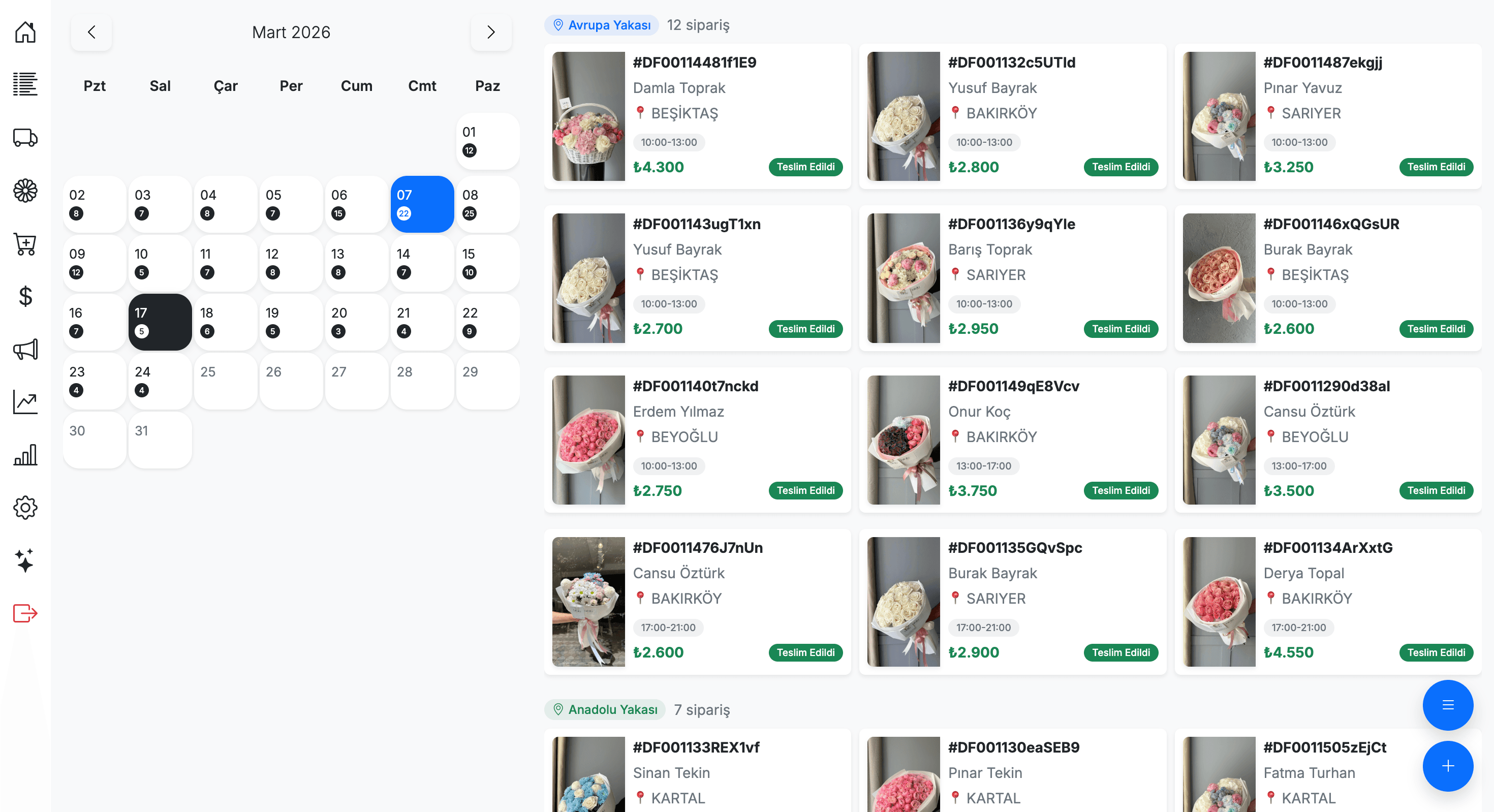 cicekpanel - Sipariş Takvimi 1